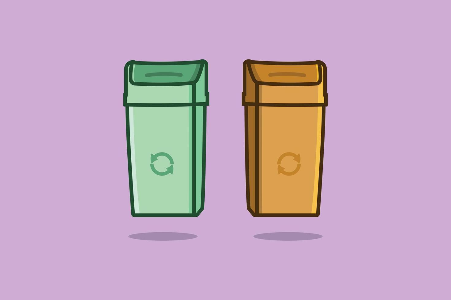 Ilustración de icono de vector de cubos de basura de plástico. concepto de diseño de icono de objeto de limpieza del hogar. lata de calle, barrendero, cubo de basura para residuos, basura, cubo de basura de la calle.