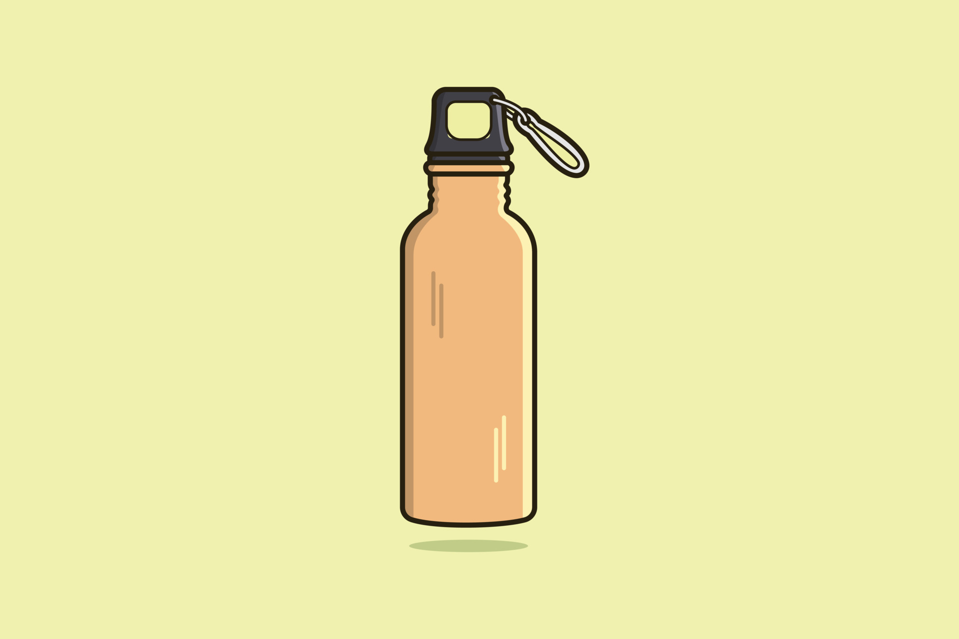 Water bottle with carry strap vector icon illustration. Drink objects