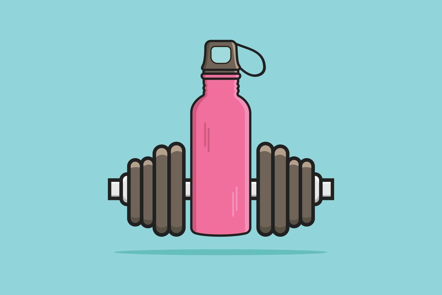 mancuerna de ejercicio de gimnasio con ilustración de icono de vector de botella de agua. concepto de diseño de icono de fitness de gimnasio. fitness corporal, cuidado de la salud, ejercicio de gimnasio, gimnasio y fitness, matraz de fitness, botella de agua deportiva.