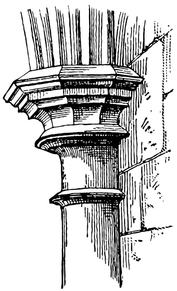Chaptrel, pilaster,  vintage engraving. vector