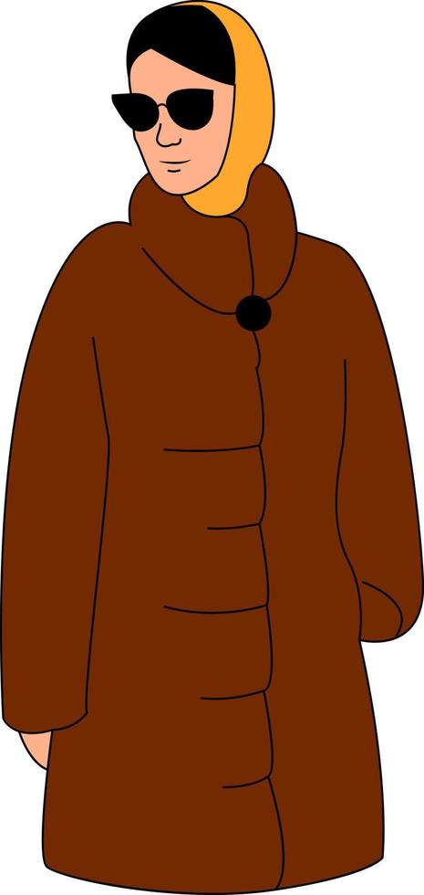 Woman in fur coat, illustration, vector on white background.