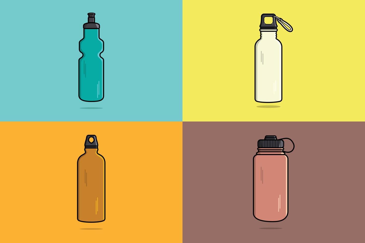 Set of water bottle with carry strap vector icon illustration. Drink