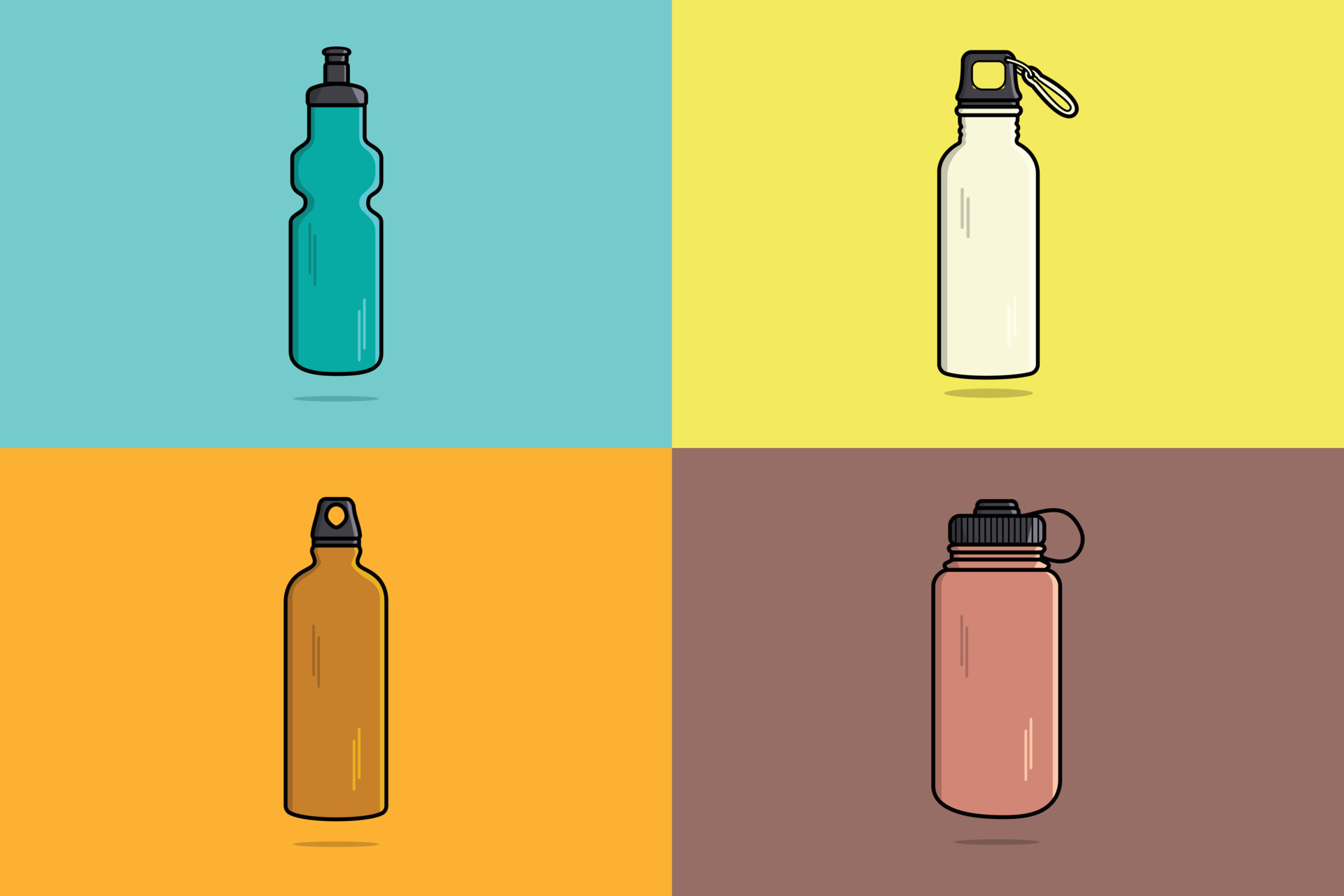 Set of water bottle with carry strap vector icon illustration. Drink objects icon design concept