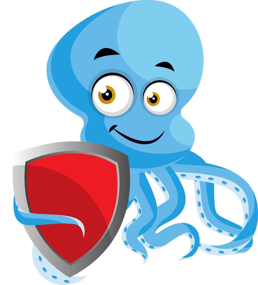 Octopus with shield, illustration, vector on white background.