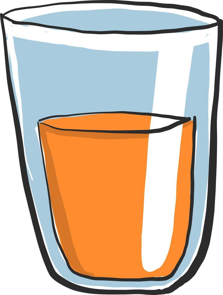 Orange juice in glass, illustration, vector on white background