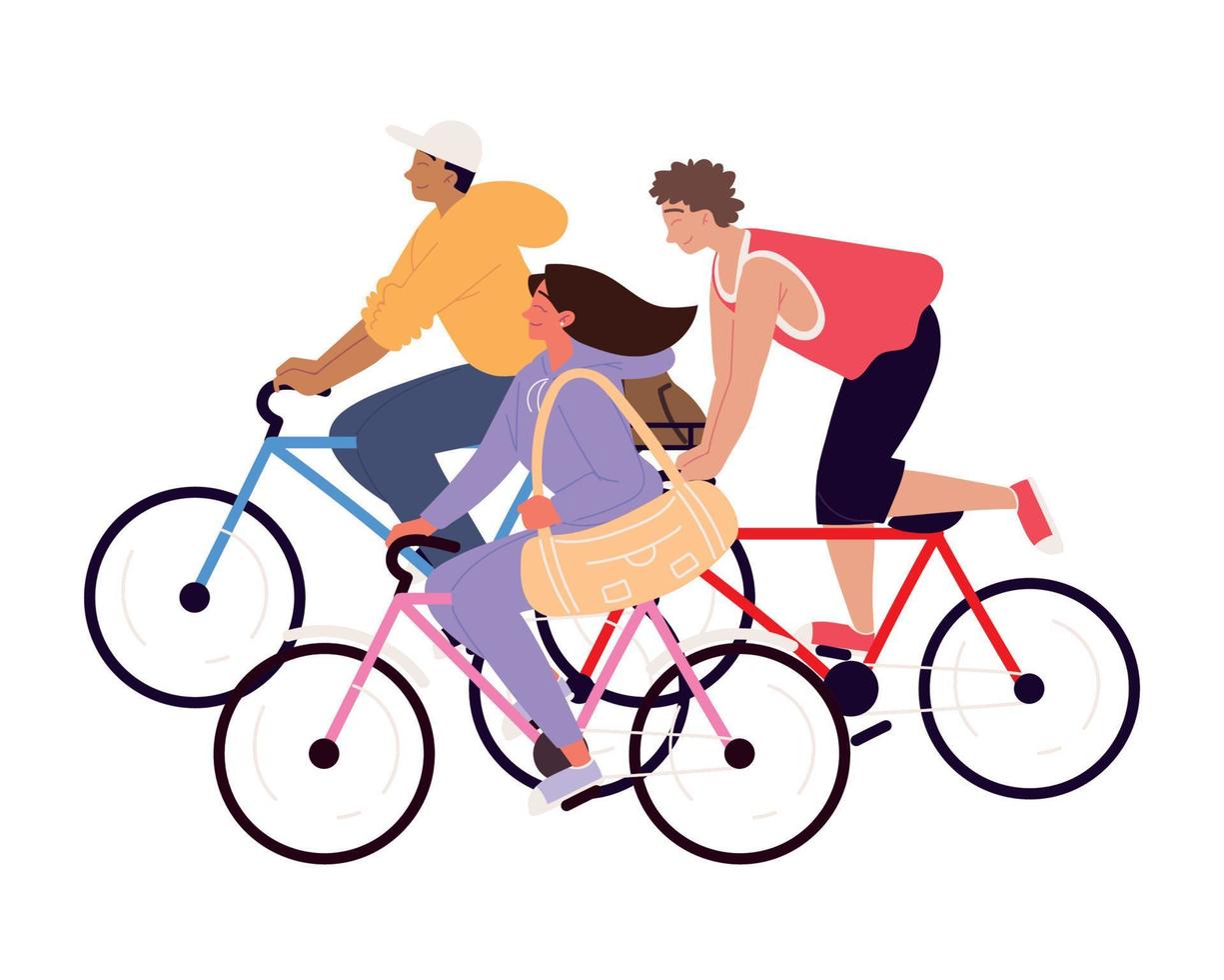 young people riding a bikes vector