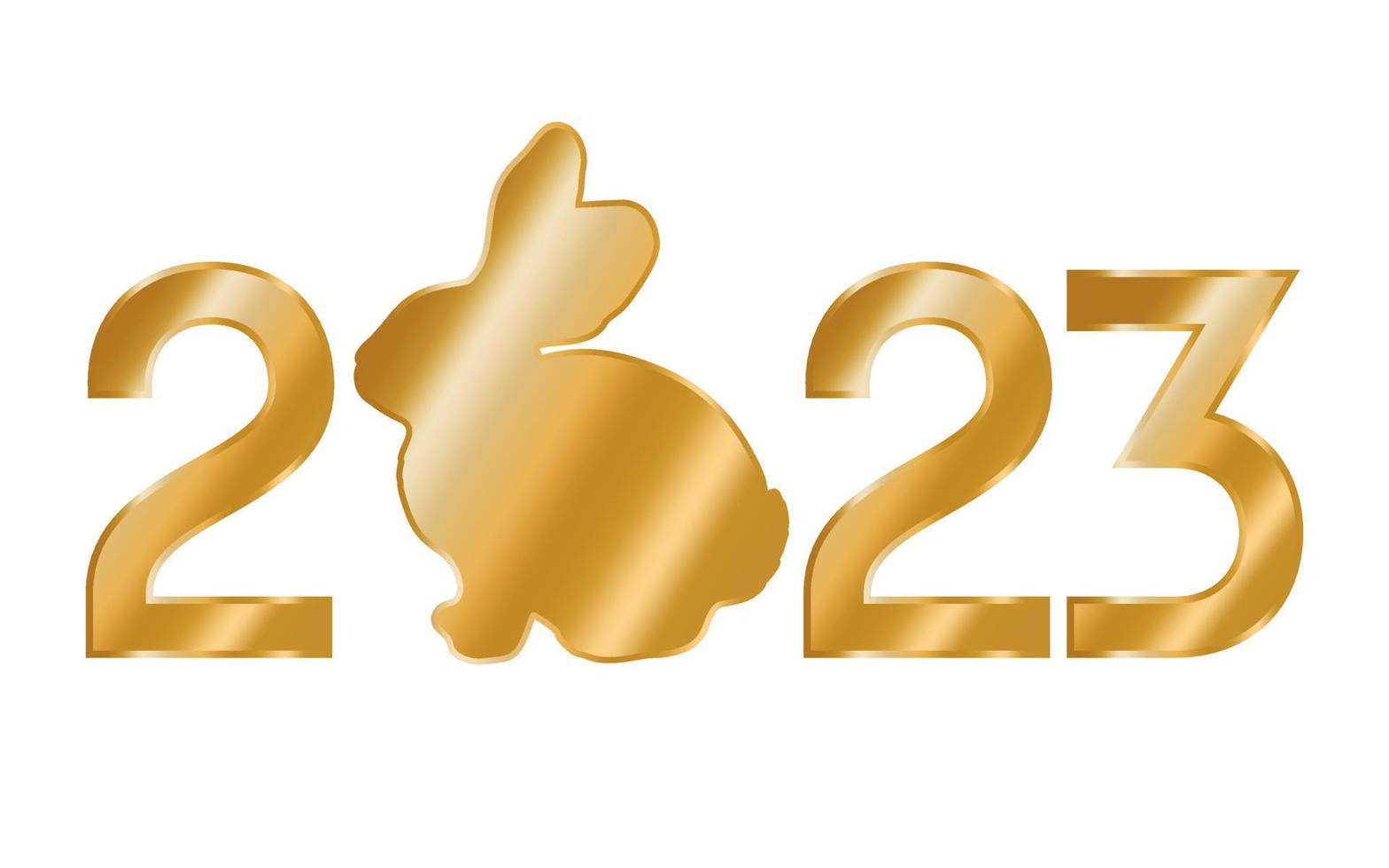 Golden logo 2023 with rabbit. Vector illustration.