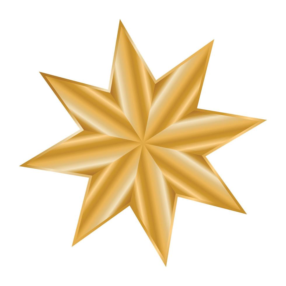 Golden Christmas eight-pointed star. Vector illustration. 3d picture.