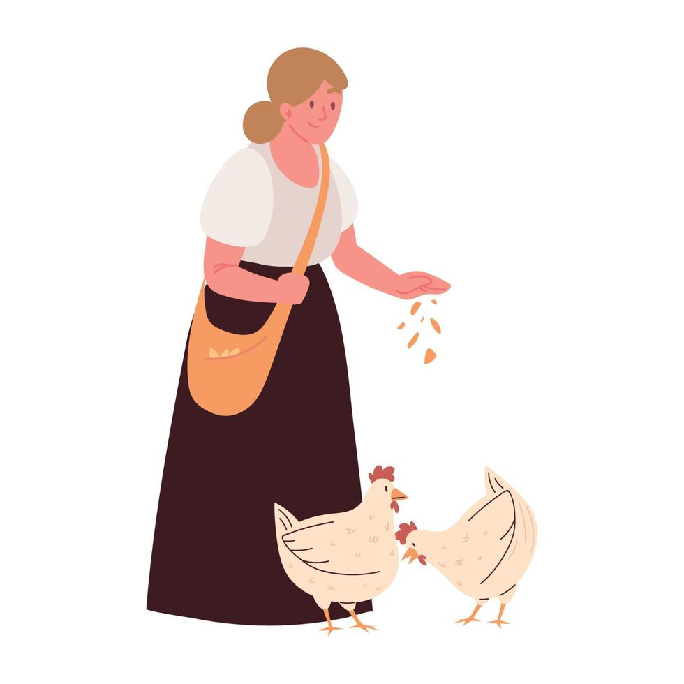 peasant with chickens vector