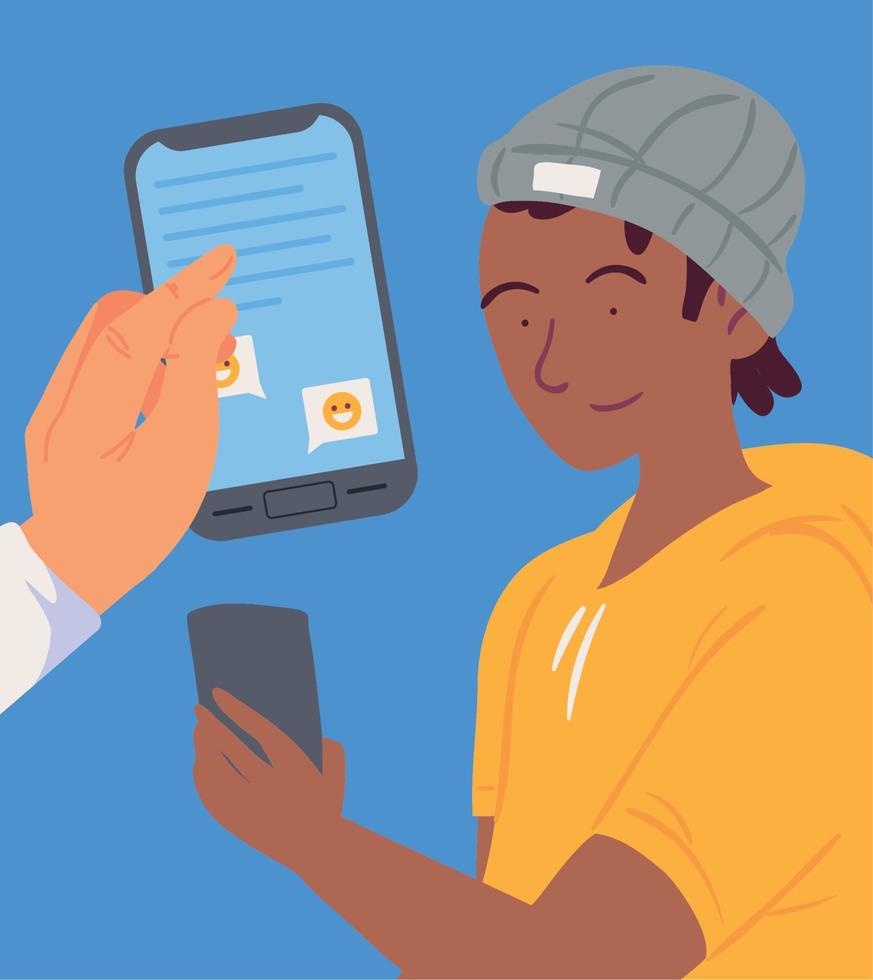 boy chatting with smartphone vector