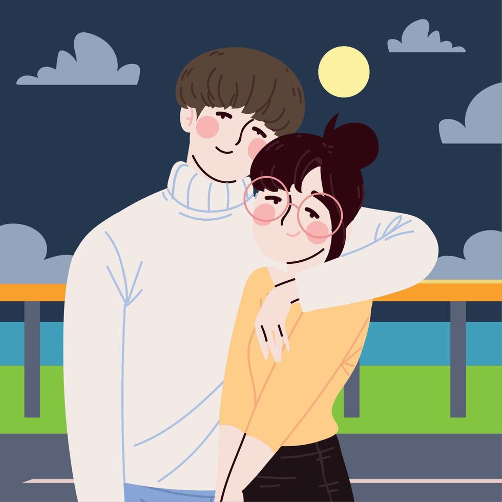 Korean couple in the night vector