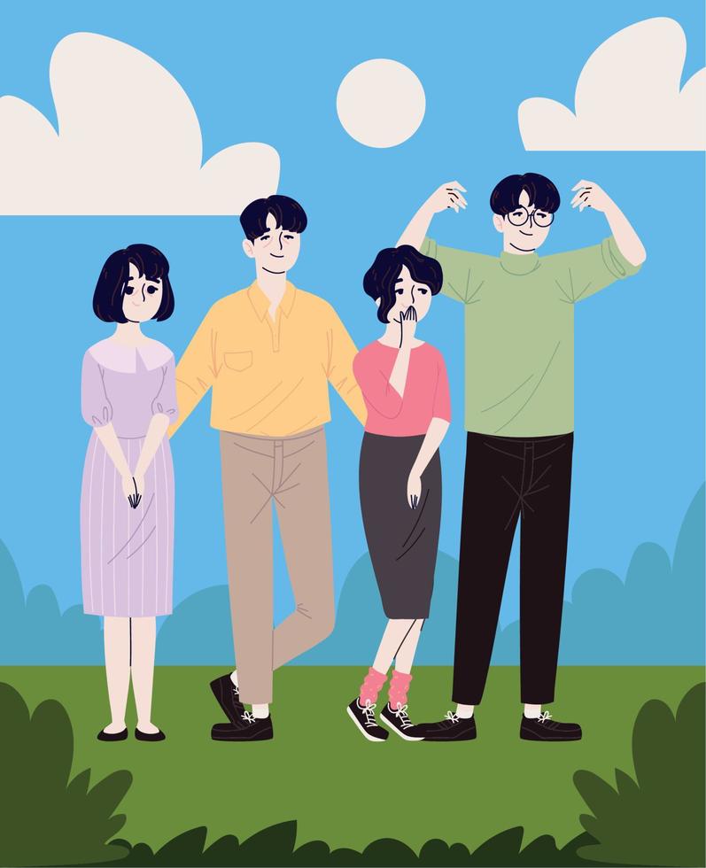 happy korean family in outdoors vector