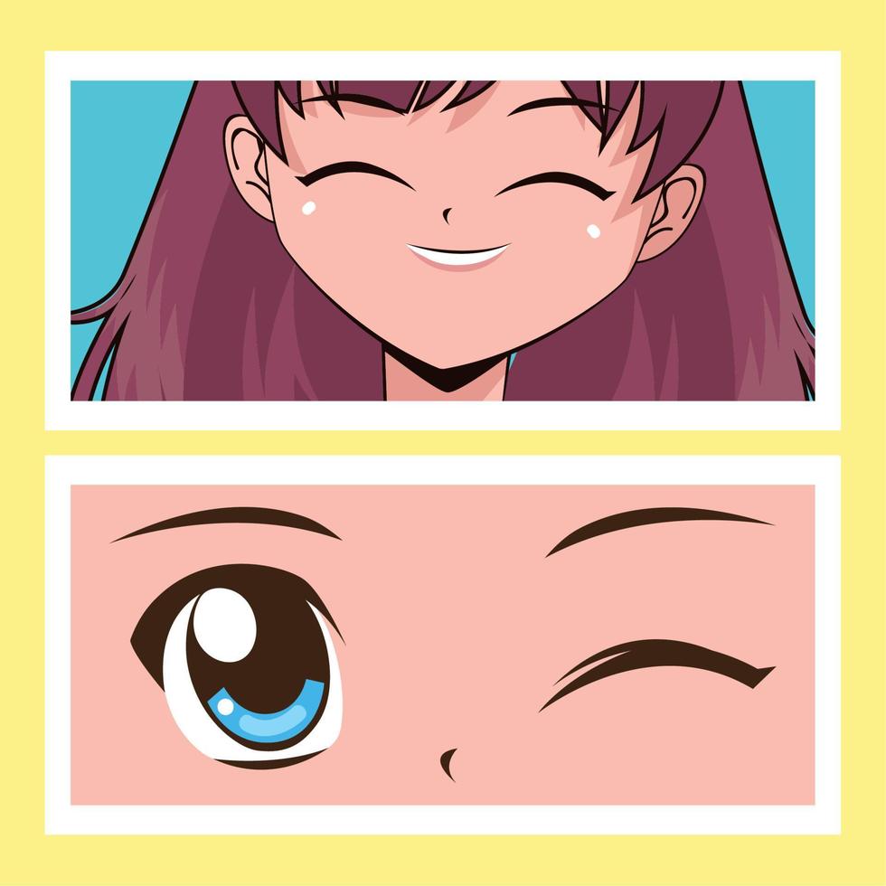 close up anime face girl vector