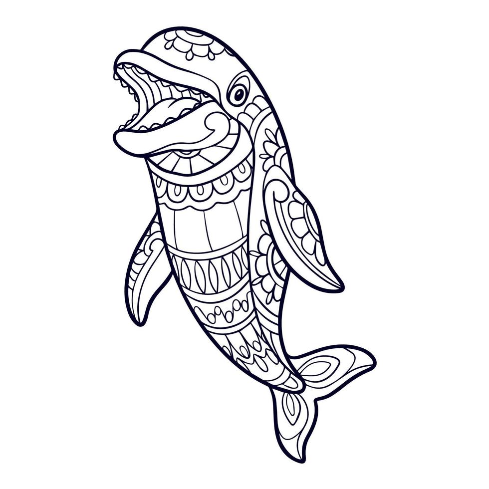 Dolphin cartoon mandala arts isolated on white background vector
