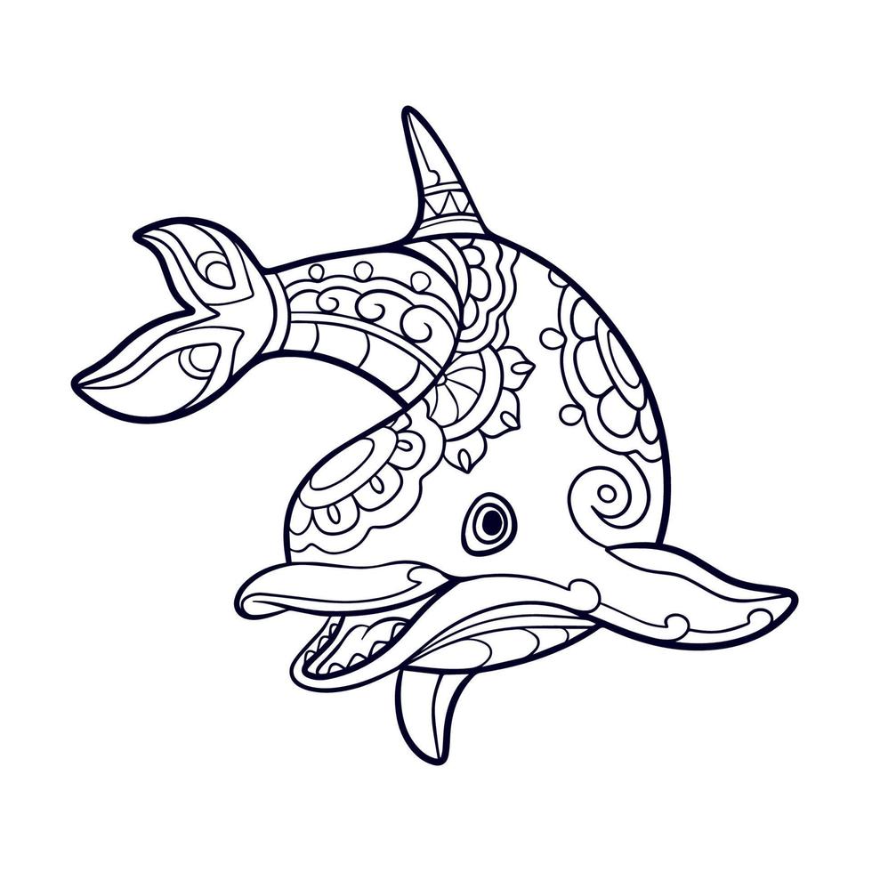 Dolphin cartoon mandala arts isolated on white background vector