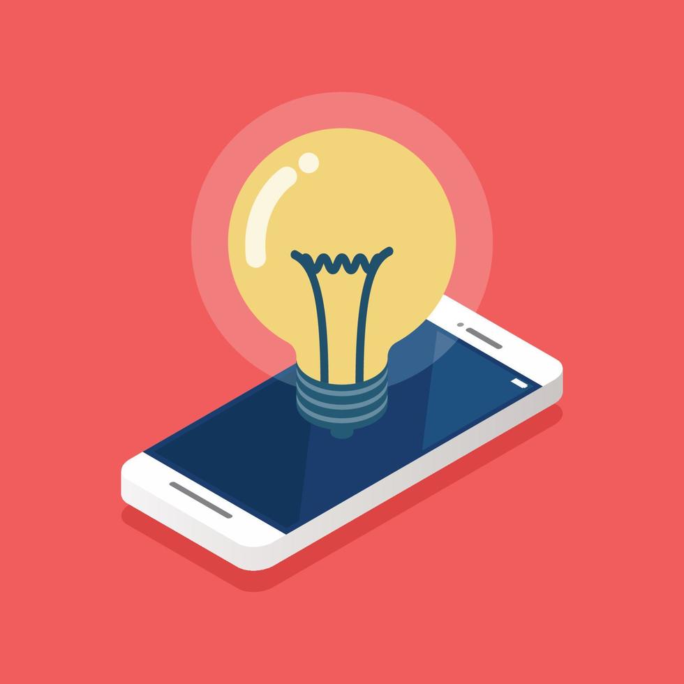 Lightbulb idea on the smartphone screen isometric vector