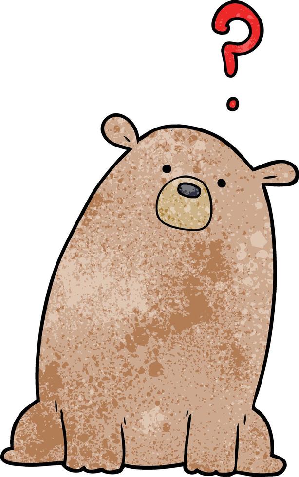 Retro grunge texture cartoon curious bear vector