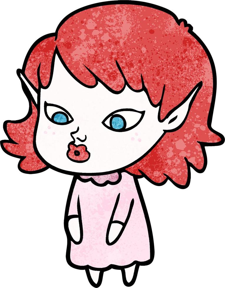 Retro grunge texture cartoon cute vampire girl vector