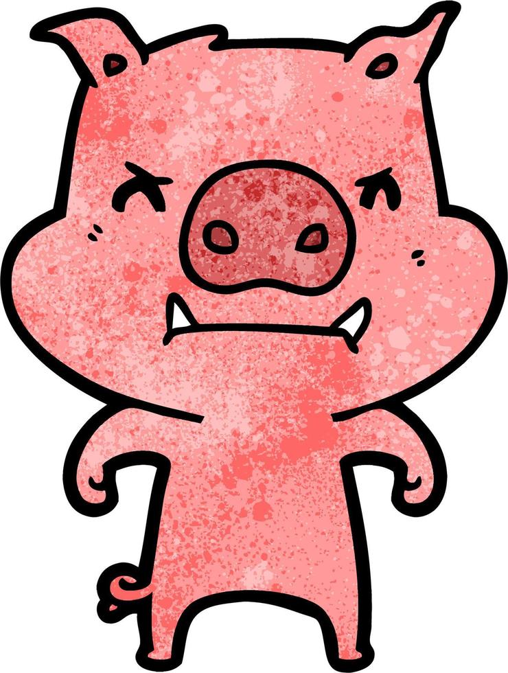 Retro grunge texture cartoon angry pig vector