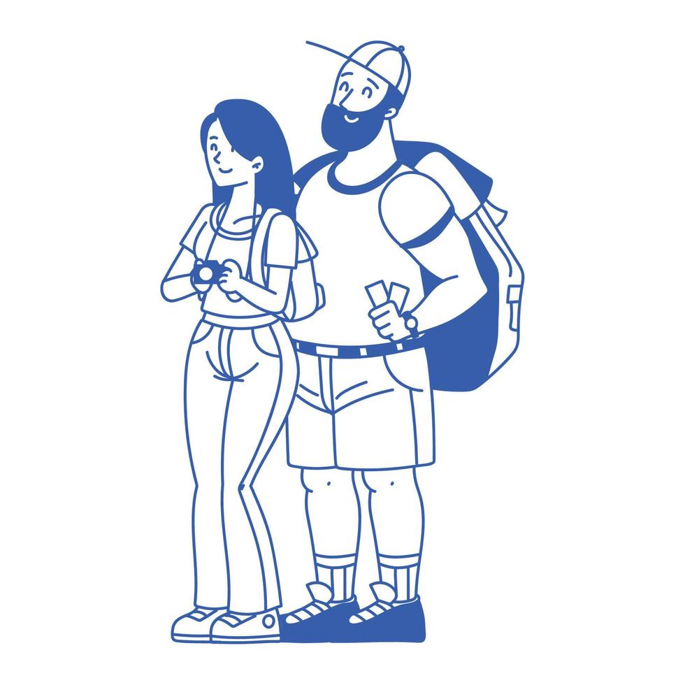 tourists couple with camera vector
