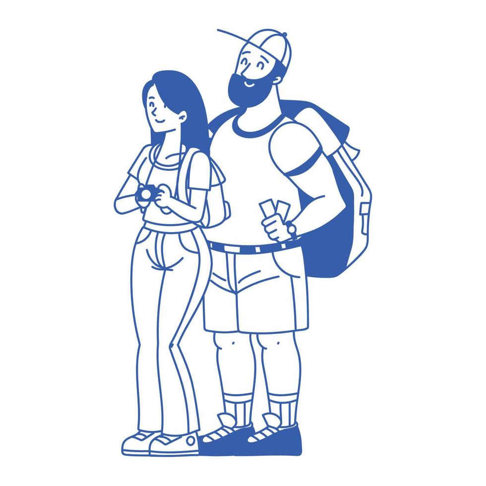 pareja de turistas con cámara vector