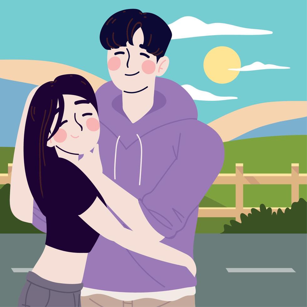 cute Korean couple vector