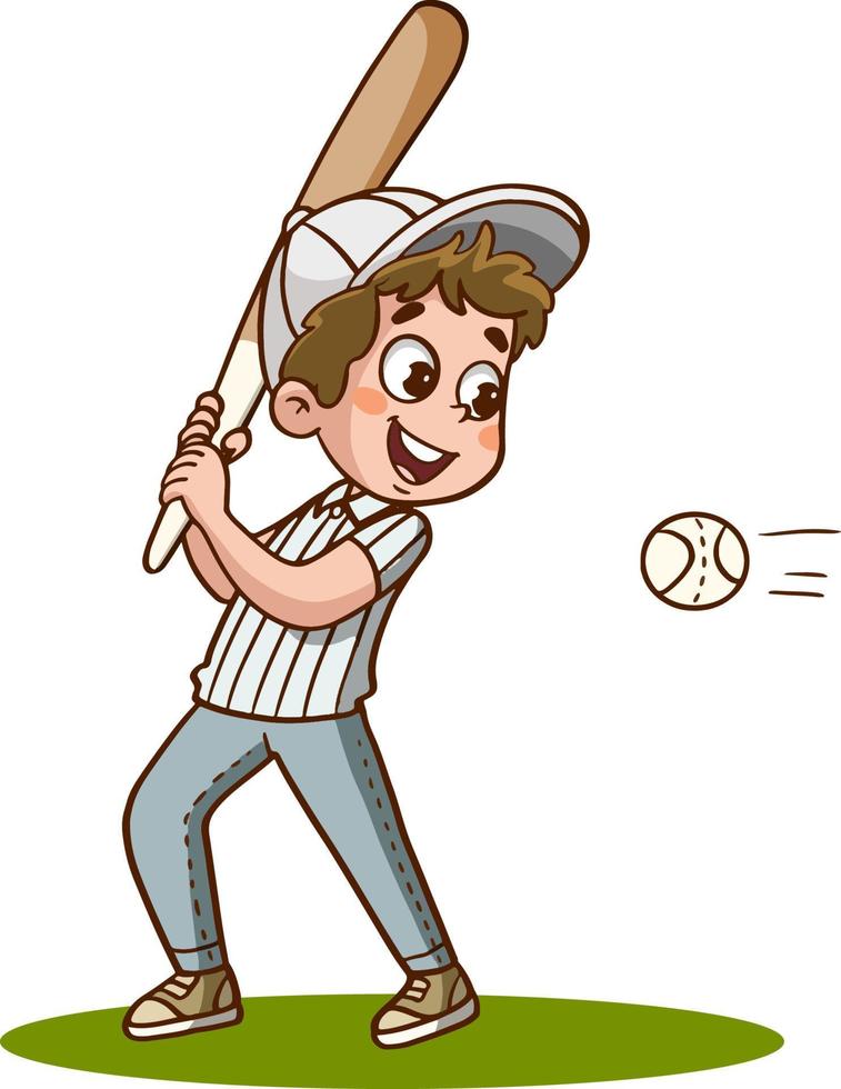 ilustración vectorial del niño jugador de béisbol golpeó la pelota vector