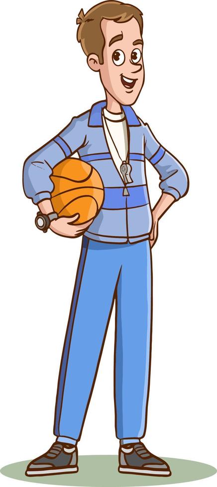 Ilustración de vector de entrenador de baloncesto joven permanente