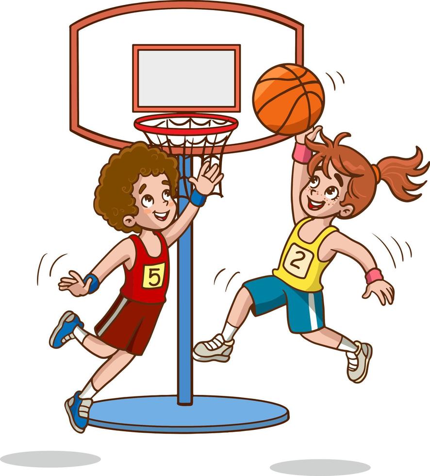 vector illustration of kids playing basketball