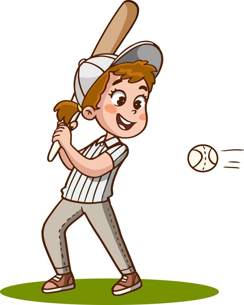 ilustración vectorial del niño jugador de béisbol golpeó la pelota vector