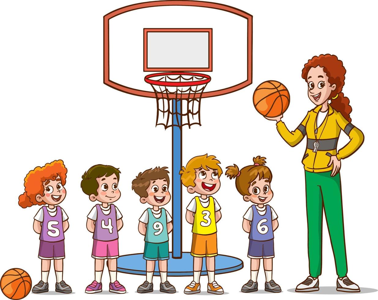 vector illustration of kids basketball team