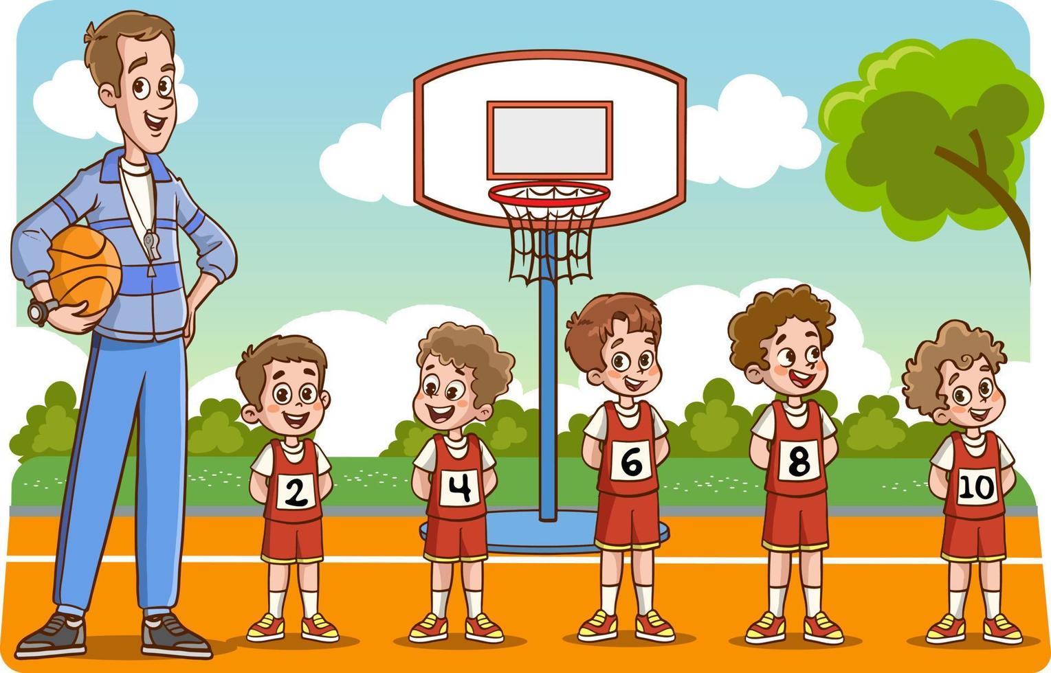 vector illustration of kids basketball team