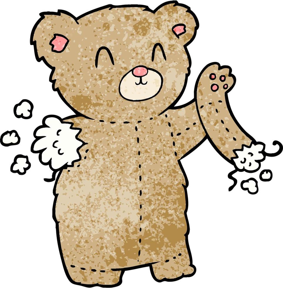 Retro grunge texture cartoon teddy bear broken vector