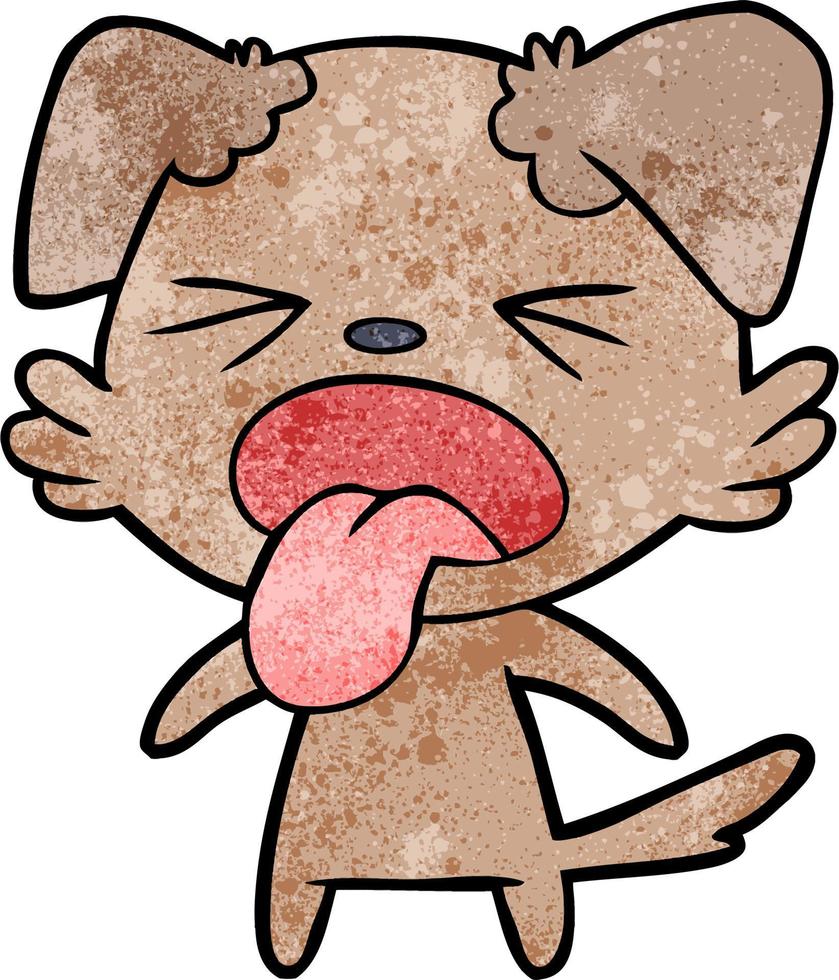 Retro grunge texture cartoon dog tongue out vector