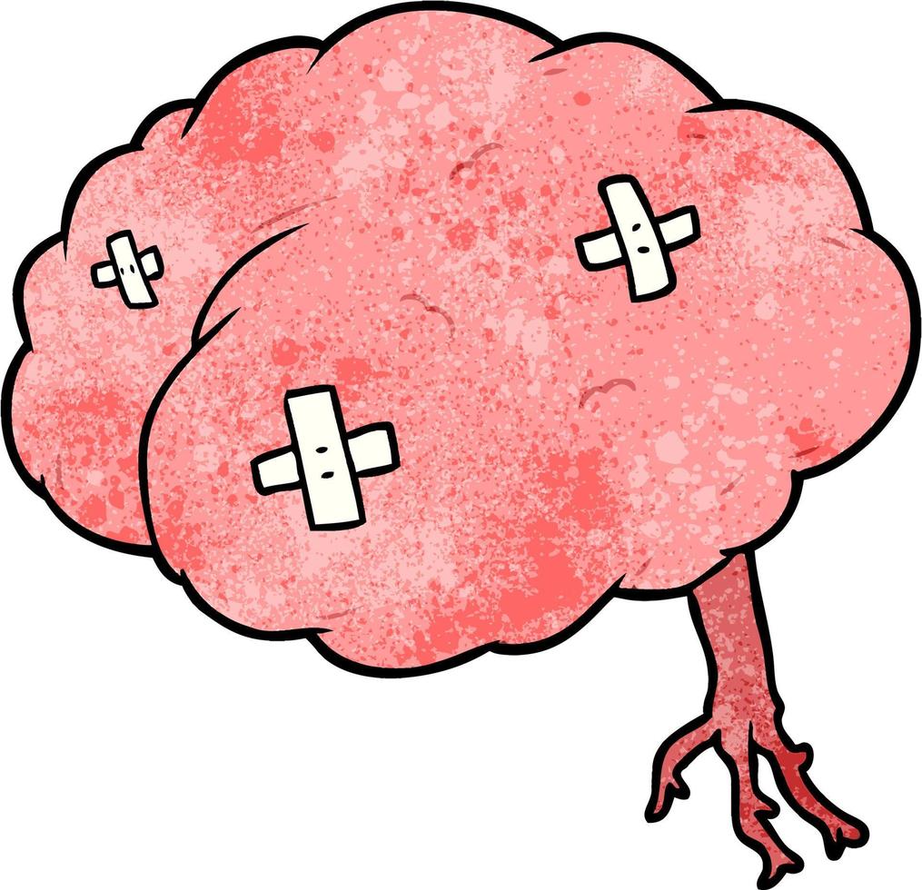 Retro grunge texture cartoon brain vector
