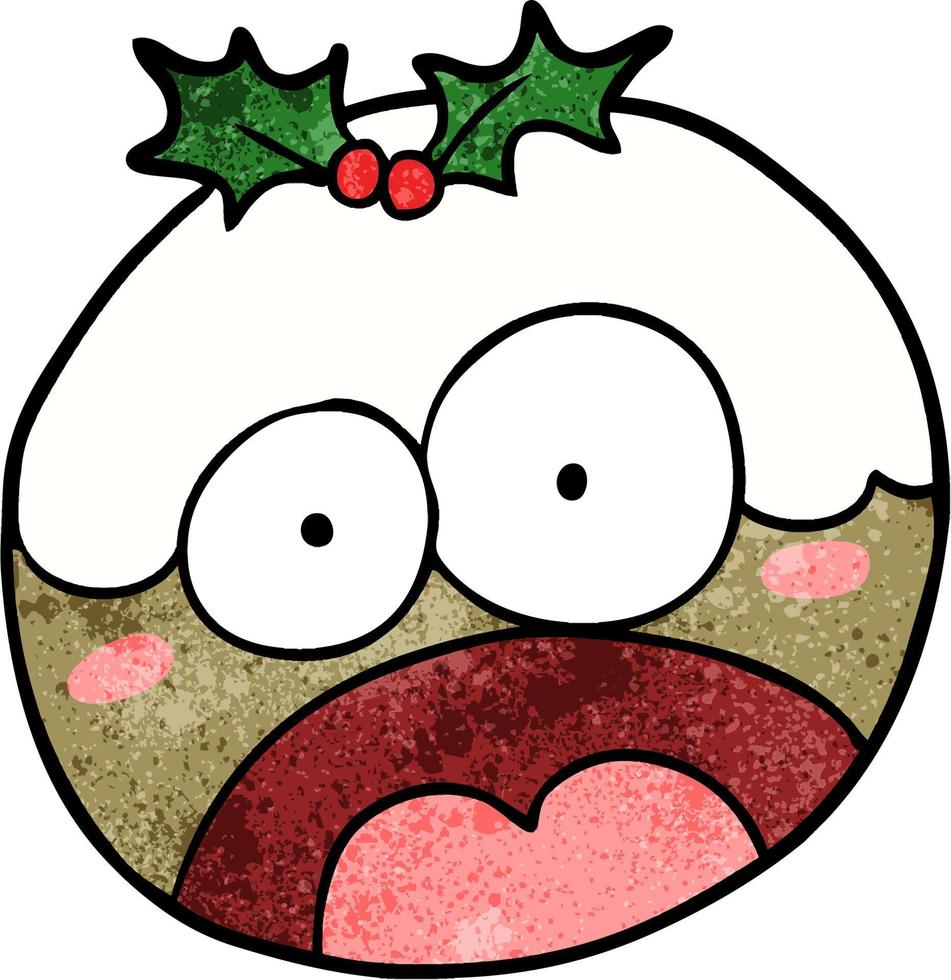 pudín de navidad de dibujos animados de textura grunge retro vector