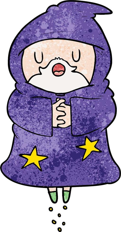 Retro grunge texture cartoon wizard floating vector