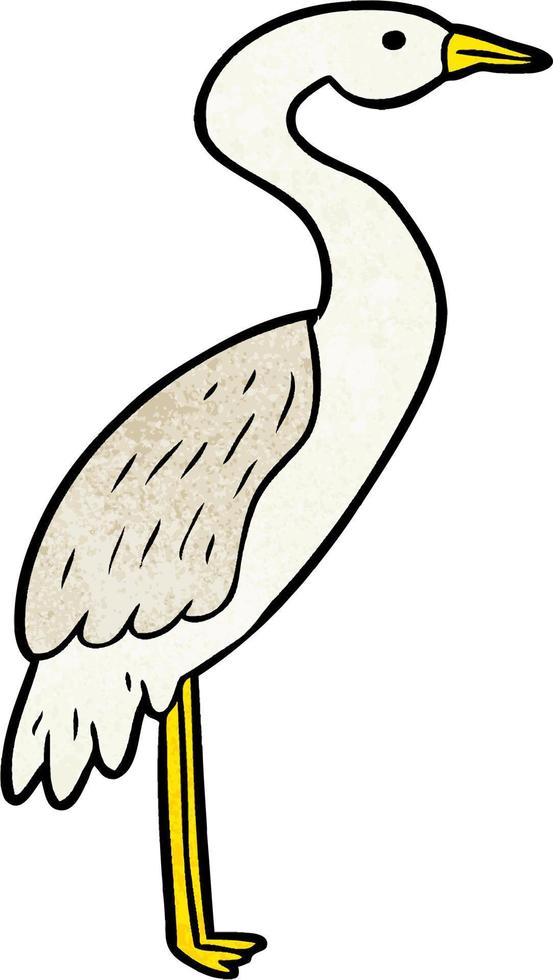 Retro grunge texture cartoon heron bird vector