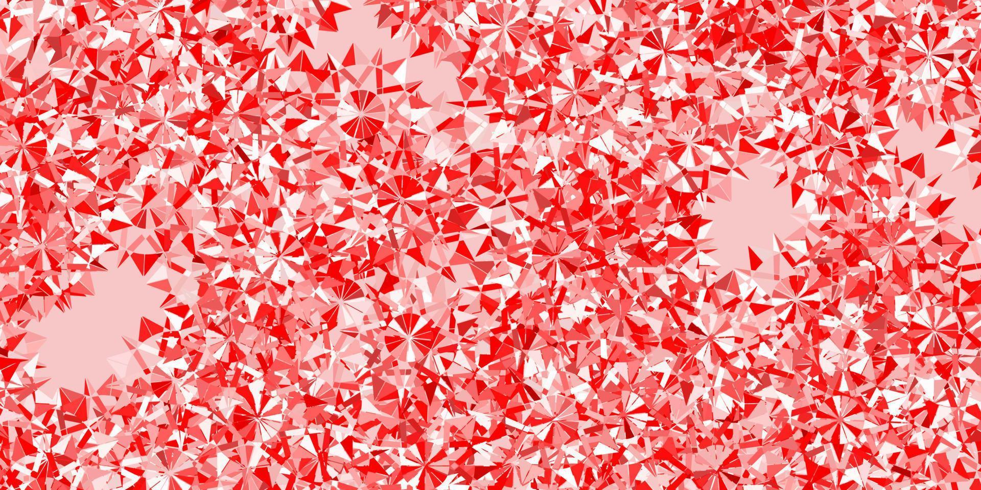 textura de vector rojo claro con copos de nieve brillantes.