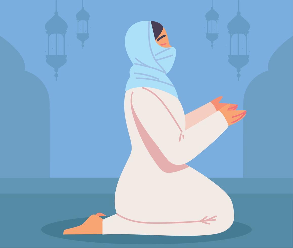 muslim woman in a hijab praying vector