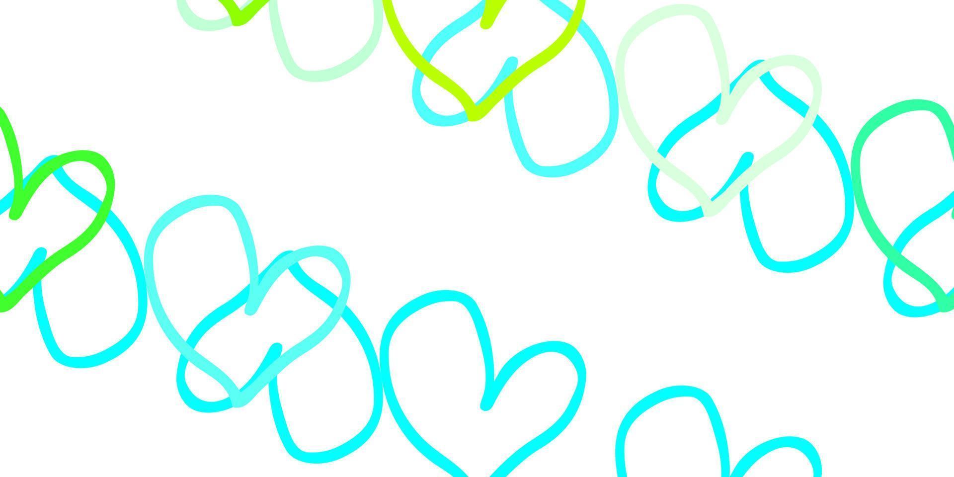 Light Blue, Green vector pattern with colorful hearts.