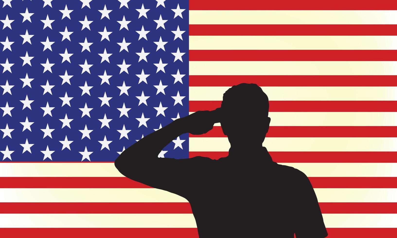 A american soldier saluting in front of an American background vector