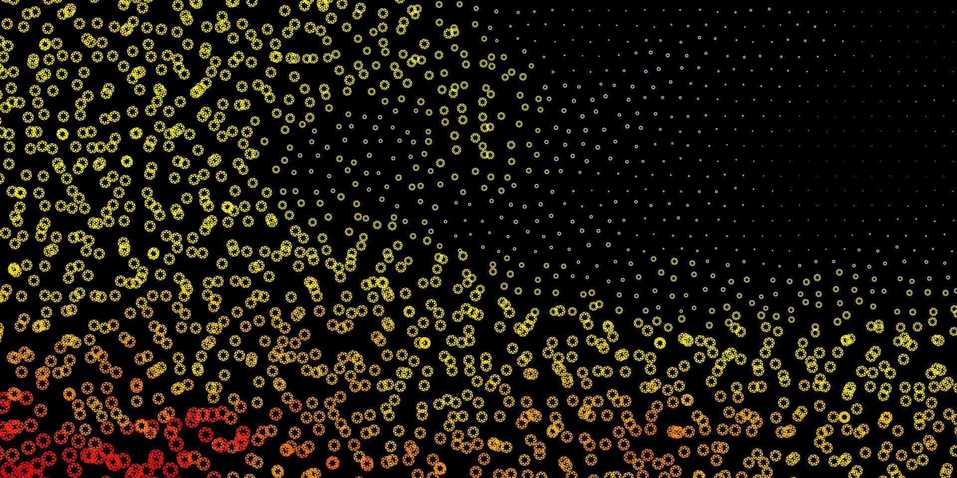 Dark red, yellow vector background with spots.