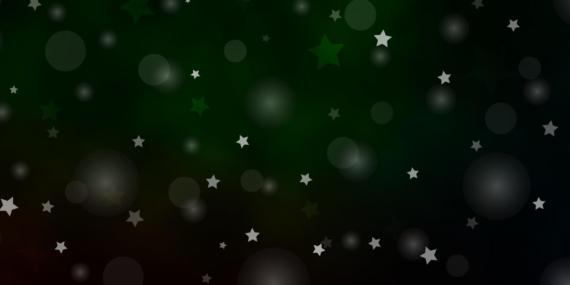 Dark Green vector background with circles, stars.
