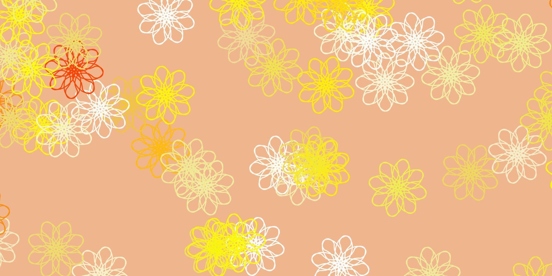 textura de doodle de vector amarillo claro con flores.