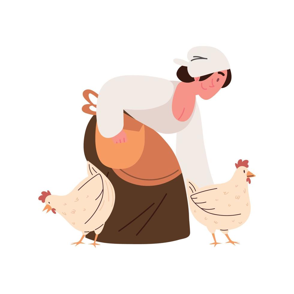 peasant woman and hens vector