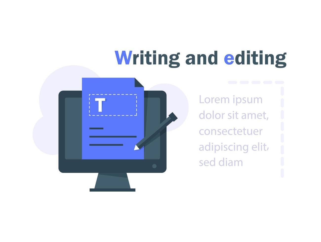 Online education, creative writing and storytelling, copywriting concept, editing text document, distant learning vector