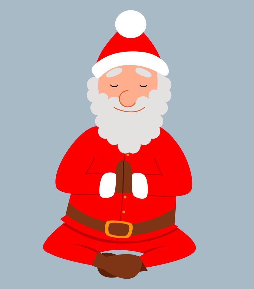 A scene with a fat Santa Claus doing yoga. A healthy Christmas character in different poses. Vector illustration in a flat style, isolated on a white background.