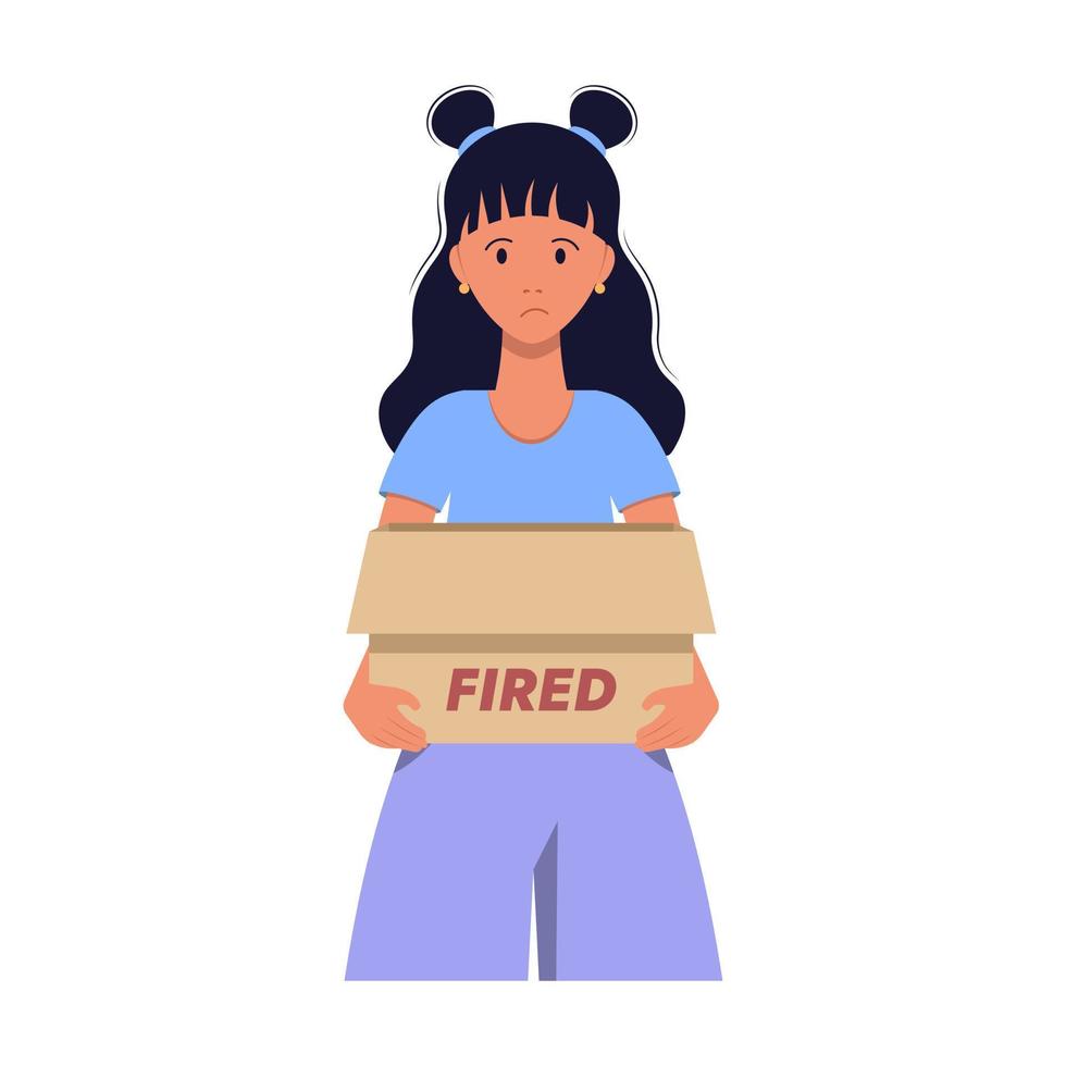 Nice girl fired from her job. Isolated on white background vector