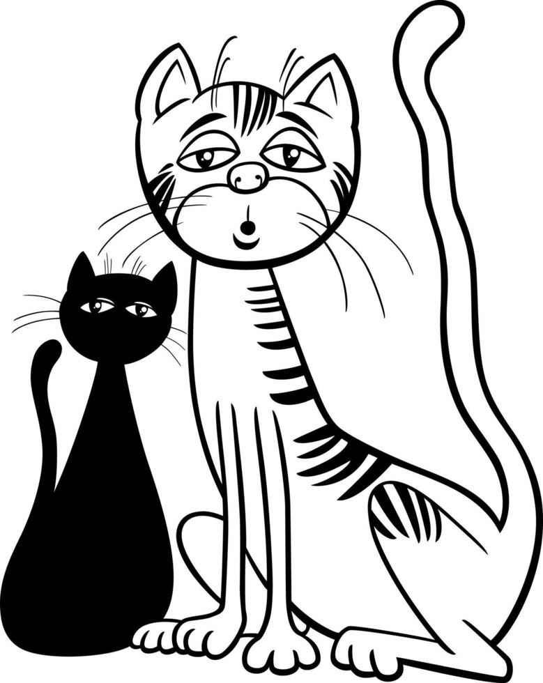 cartoon surprised or sleepy cat character coloring page vector